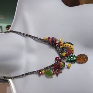 BETSEY JOHNSON  RARE VINTAGE Fruit Salad  "RIO" MULTI CHARM STATEMENT NECKLACE
